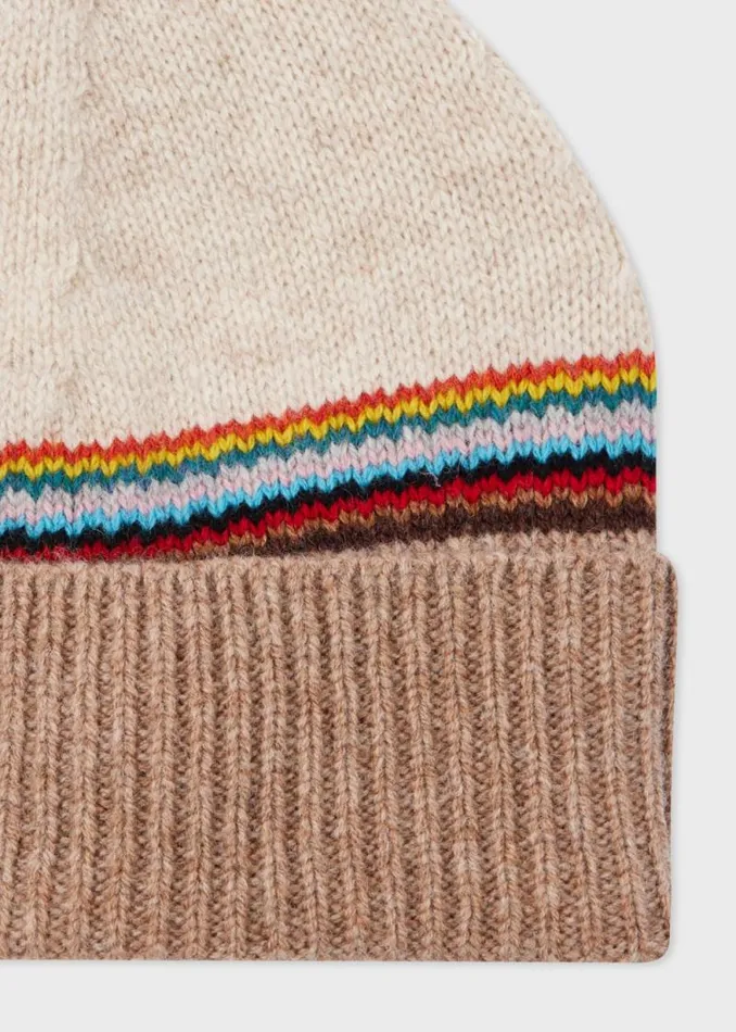 Womens Paul Smith Hats and Gloves Oatmeal 039Signature Stripe039 Block Beanie