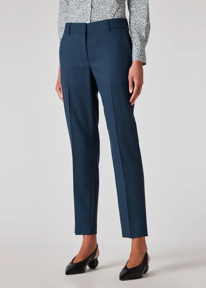 Womens Paul Smith Pants A Suit To Travel In 8211 Petrol Blue SlimFit Wool Trousers