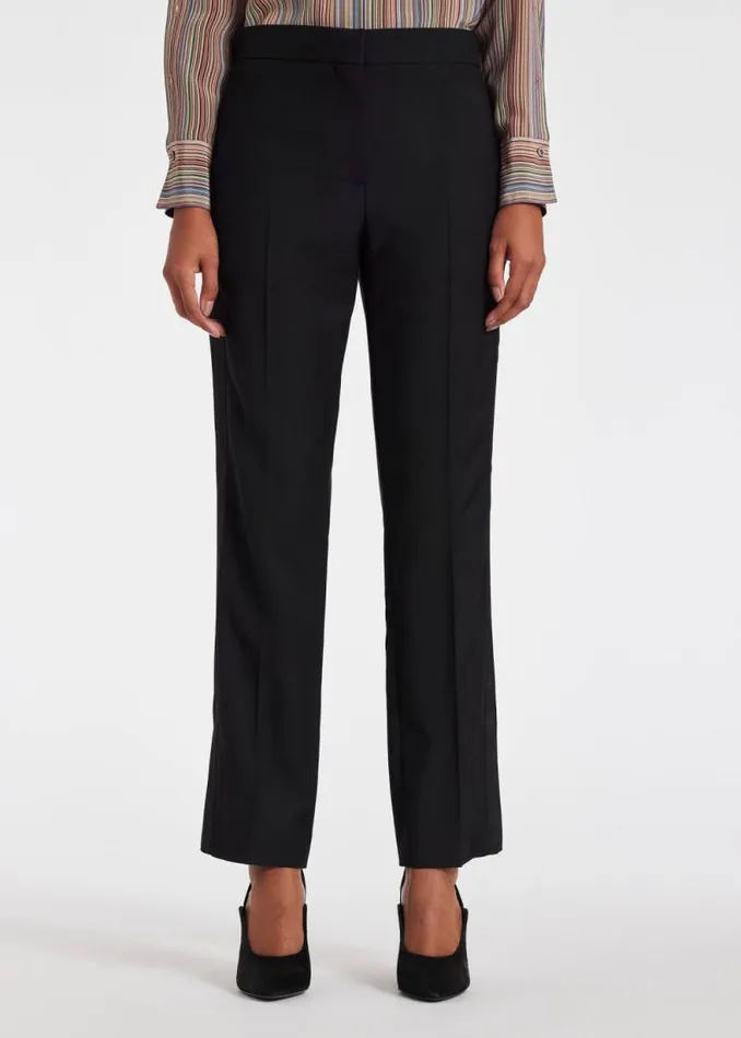 Womens Paul Smith Pants Black Wool Satin Trim Pants