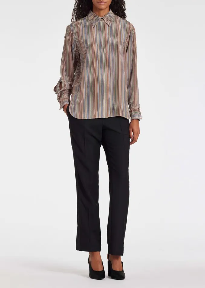 Womens Paul Smith Pants Black Wool Satin Trim Pants Womens Paul Smith Pants Black Wool Satin Trim Pants