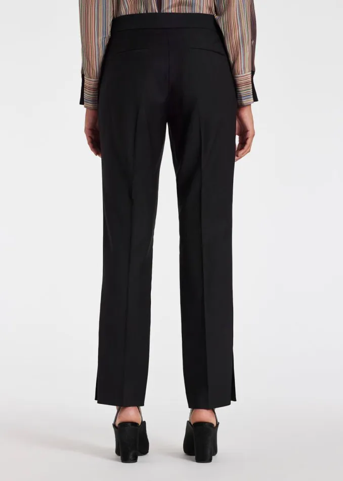 Womens Paul Smith Pants Black Wool Satin Trim Pants Womens Paul Smith Pants Black Wool Satin Trim Pants