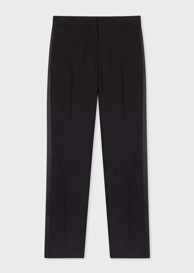 Womens Paul Smith Pants Black Wool Satin Trim Pants Womens Paul Smith Pants Black Wool Satin Trim Pants