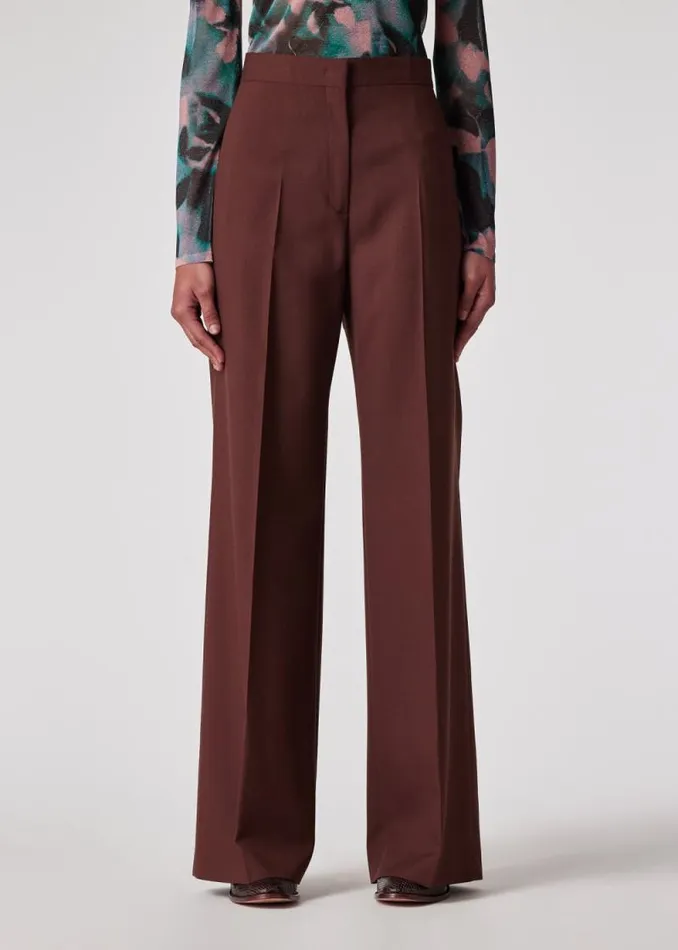 Womens Paul Smith Pants Brown Wool WideLeg Trousers