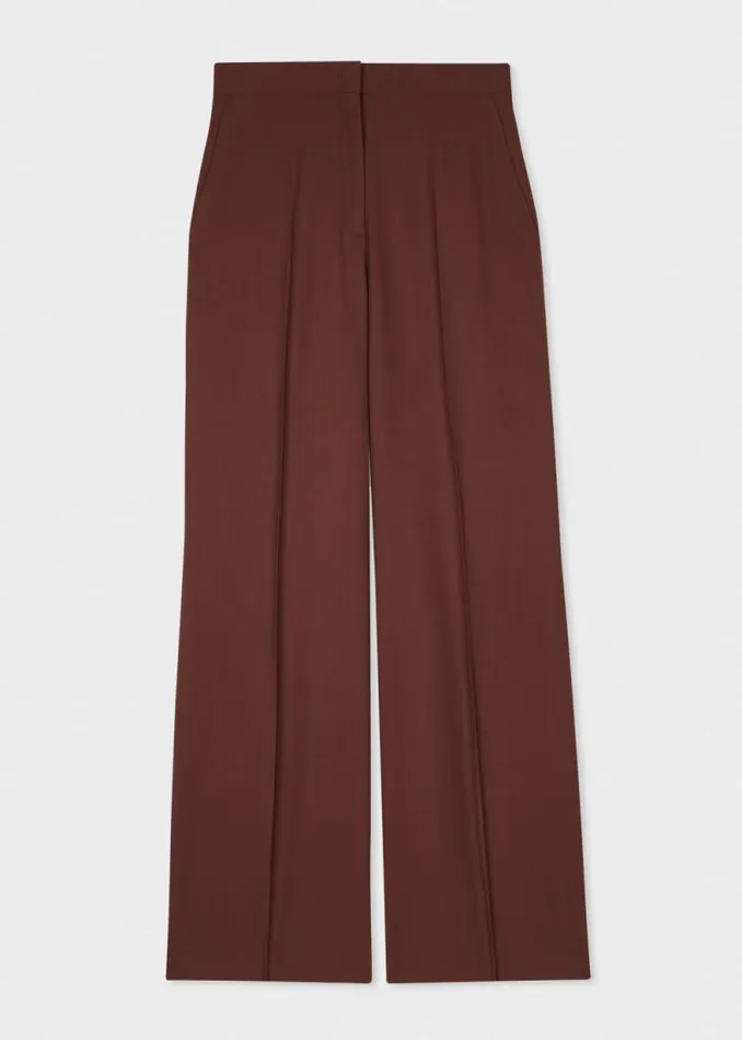 Womens Paul Smith Pants Brown Wool WideLeg Trousers Womens Paul Smith Pants Brown Wool WideLeg Trousers