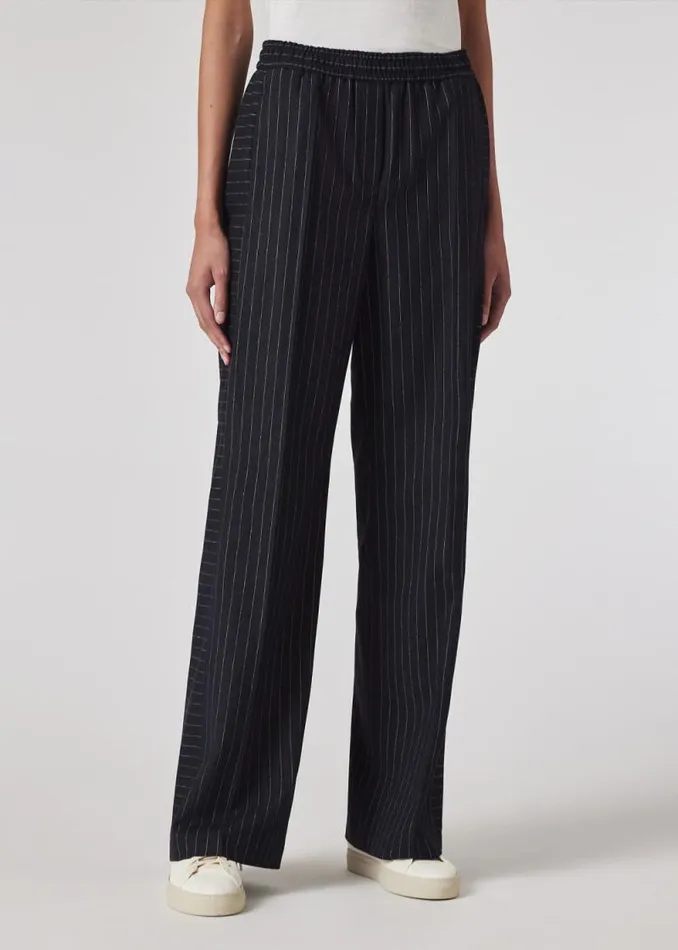 Womens Paul Smith Pants Navy Pinstripe Wide Leg Wool Trousers