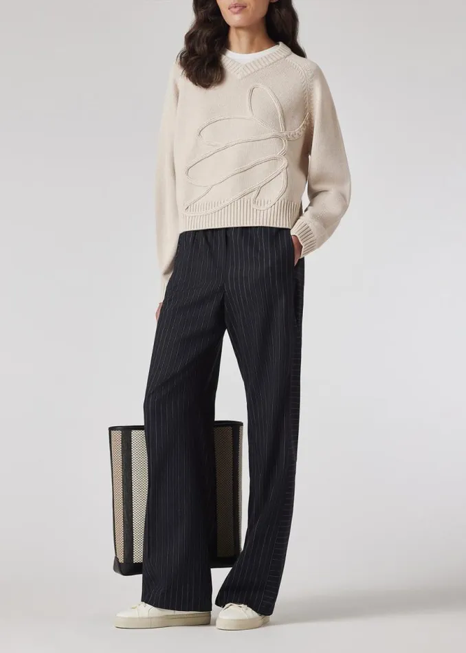 Womens Paul Smith Pants Navy Pinstripe Wide Leg Wool Trousers Womens Paul Smith Pants Navy Pinstripe Wide Leg Wool Trousers
