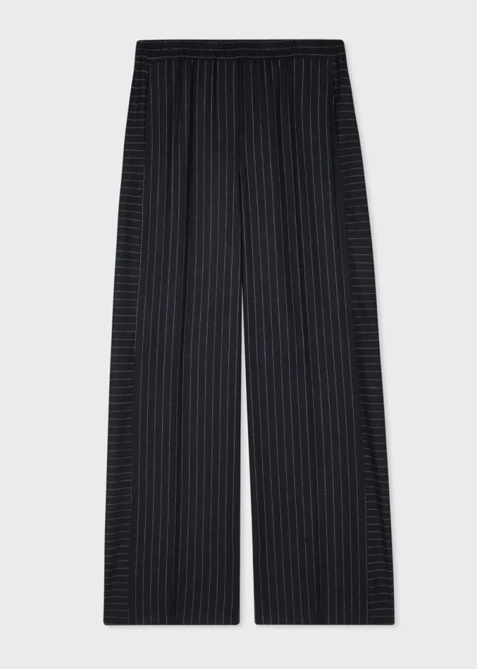 Womens Paul Smith Pants Navy Pinstripe Wide Leg Wool Trousers Womens Paul Smith Pants Navy Pinstripe Wide Leg Wool Trousers