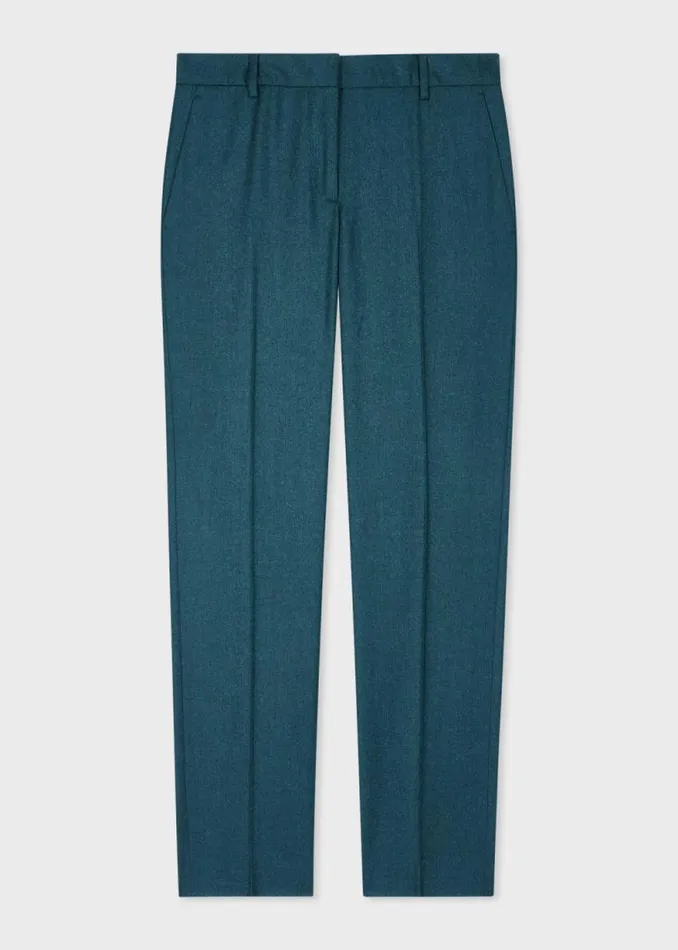 Womens Paul Smith Pants Teal SlimFit WoolCashmere Flannel Trousers