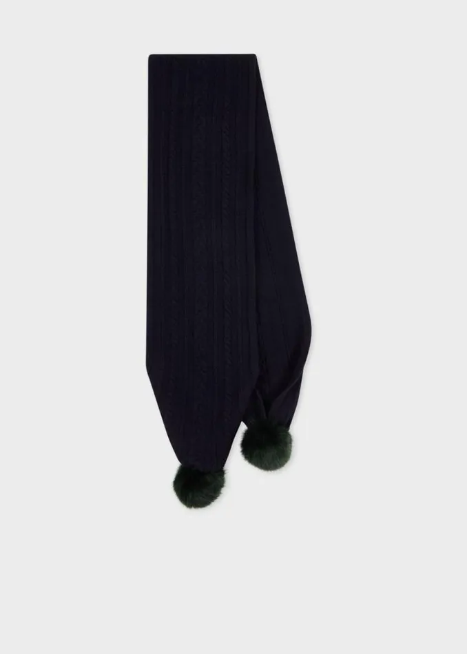 Womens Paul Smith Scarves Cable Knit Pom Pom Scarf