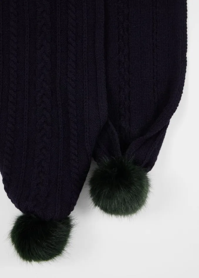 Womens Paul Smith Scarves Cable Knit Pom Pom Scarf Womens Paul Smith Scarves Cable Knit Pom Pom Scarf