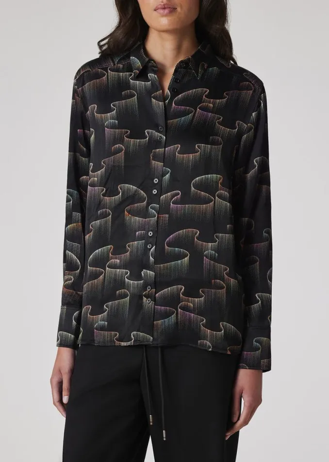 Womens Paul Smith Shirts Black 039Constellation039 Satin Shirt