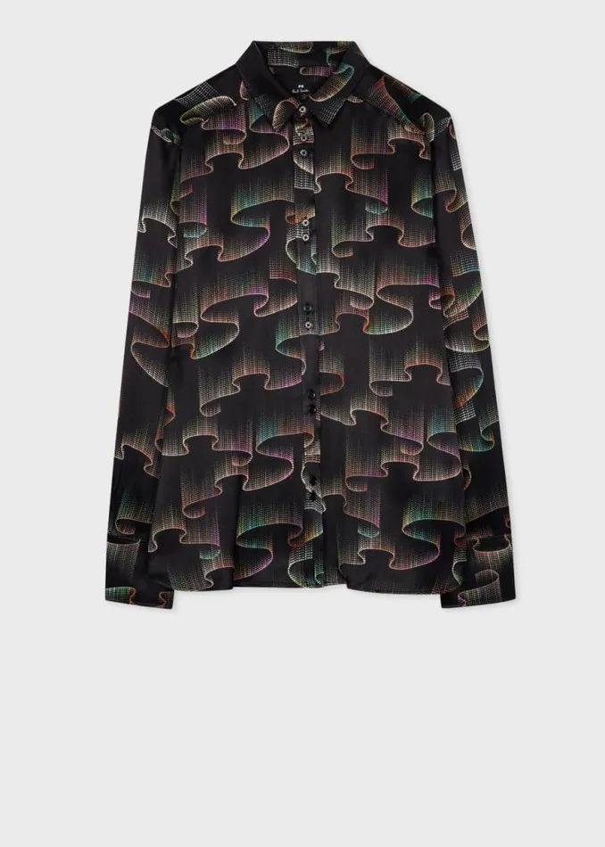 Womens Paul Smith Shirts Black 039Constellation039 Satin Shirt Womens Paul Smith Shirts Black 039Constellation039 Satin Shirt