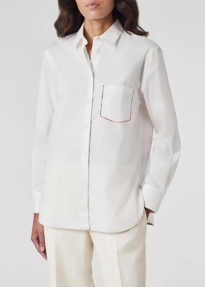 Womens Paul Smith Shirts White 039Swirl039 Trim StretchCotton Shirt