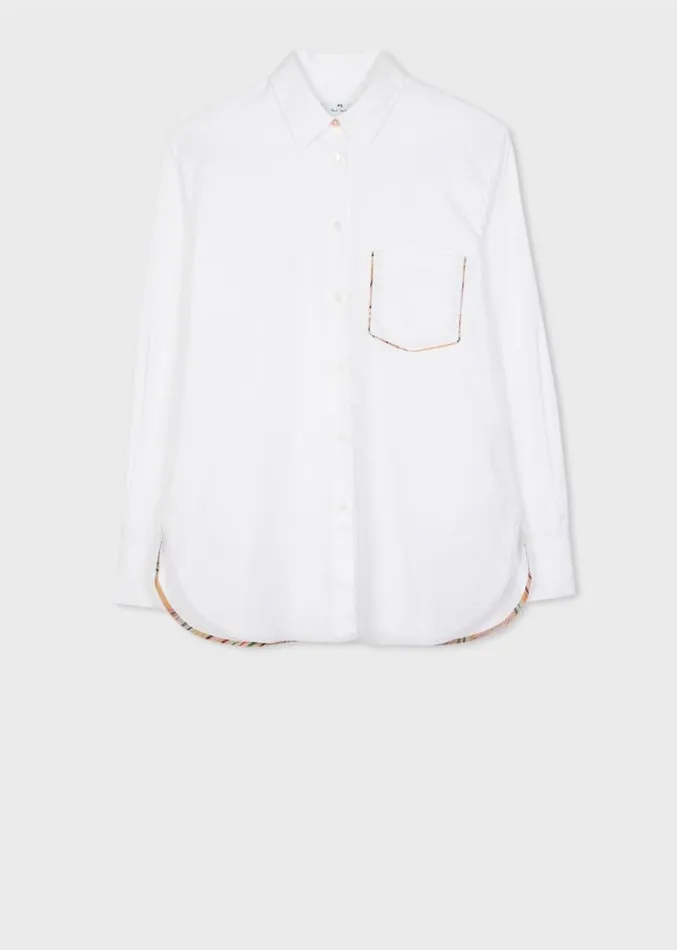 Womens Paul Smith Shirts White 039Swirl039 Trim StretchCotton Shirt
