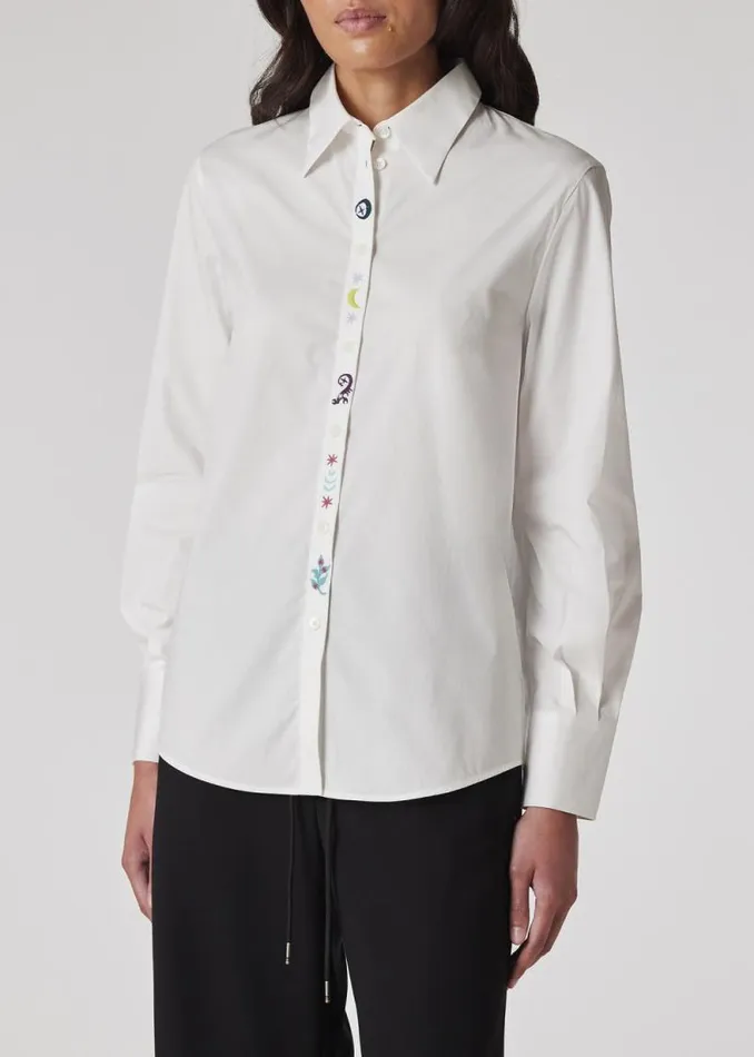Womens Paul Smith Shirts White 039Zodiac039 Embroidered Cotton Shirt