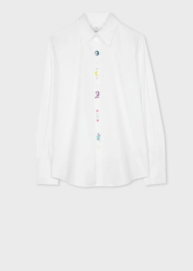 Womens Paul Smith Shirts White 039Zodiac039 Embroidered Cotton Shirt Womens Paul Smith Shirts White 039Zodiac039 Embroidered Cotton Shirt