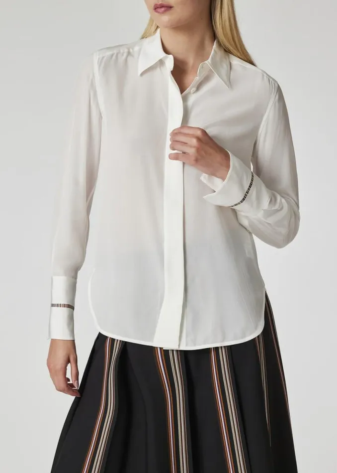 Womens Paul Smith Shirts White Silk 039Signature Stripe039 Detail Shirt