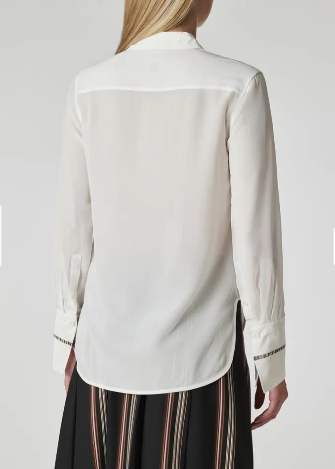 Womens Paul Smith Shirts White Silk 039Signature Stripe039 Detail Shirt