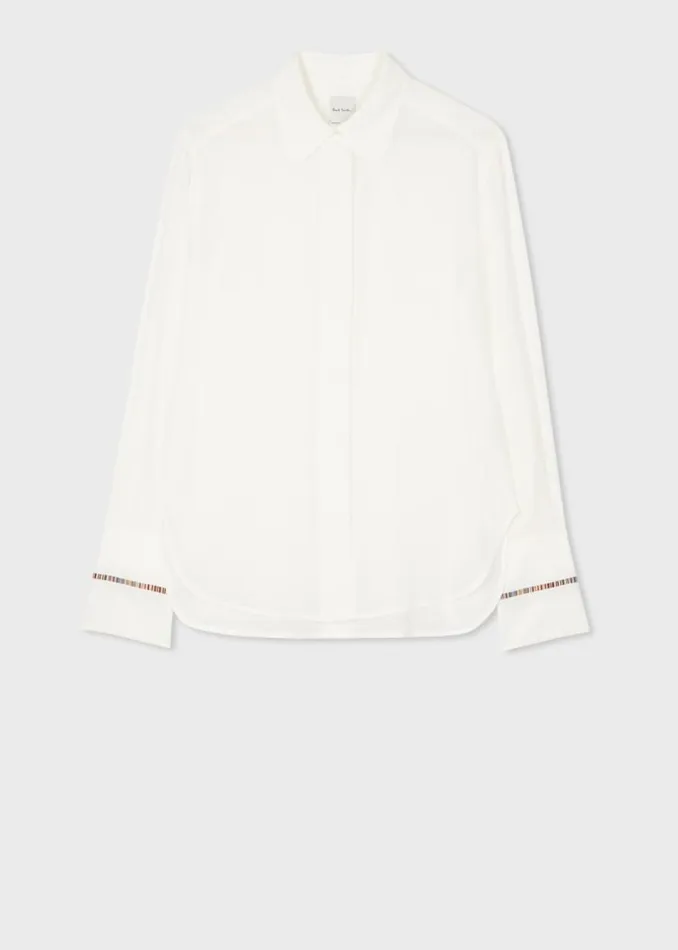 Womens Paul Smith Shirts White Silk 039Signature Stripe039 Detail Shirt