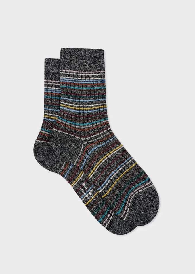 Womens Paul Smith Socks Black Stitched 039Signature Stripe039 Socks