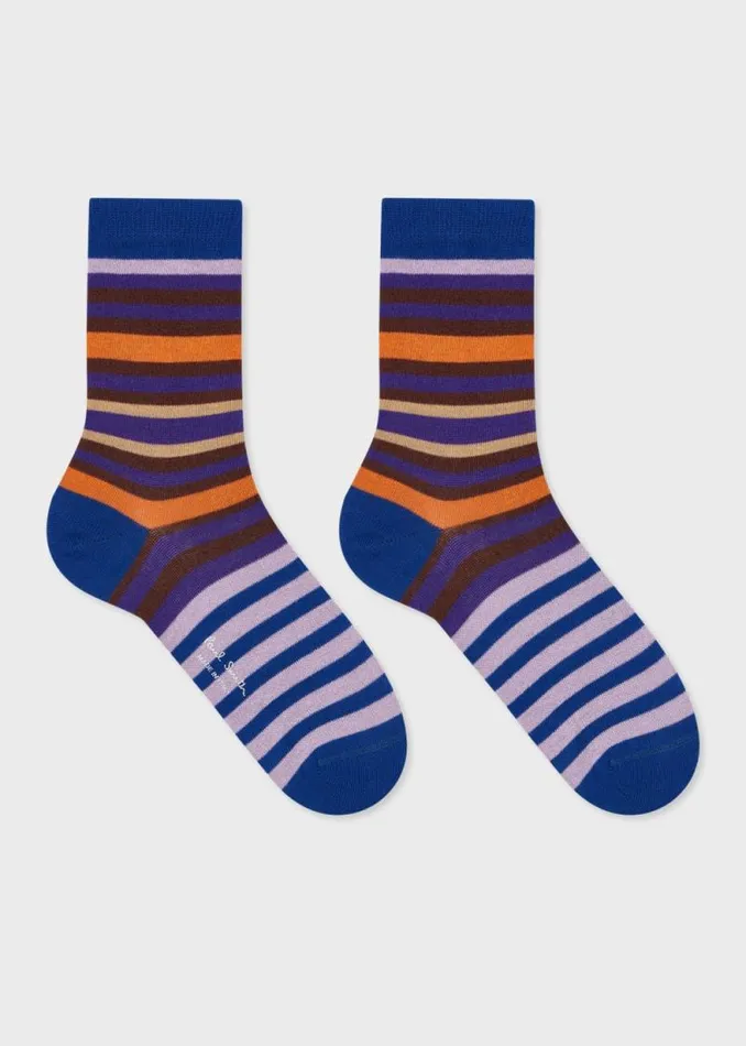 Womens Paul Smith Socks Blue Multicolour Stripe Socks