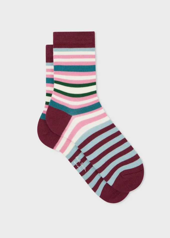 Womens Paul Smith Socks Burgundy Multicolour Stripe Socks