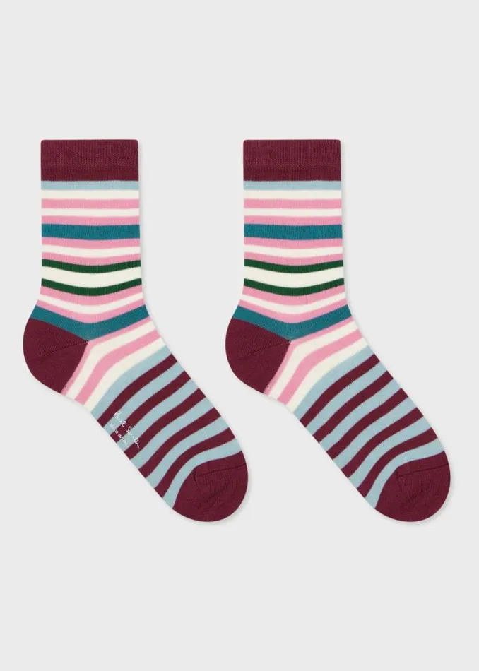 Womens Paul Smith Socks Burgundy Multicolour Stripe Socks