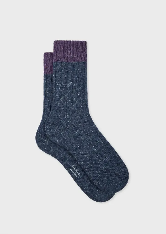 Womens Paul Smith Socks Dark Blue CottonBlend Cable Knit Socks