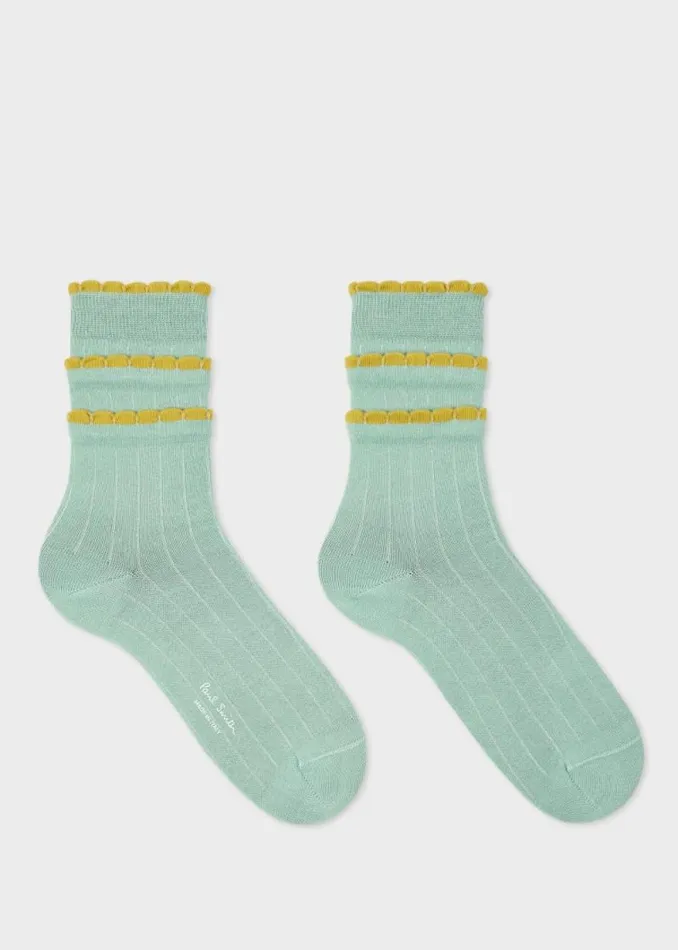 Womens Paul Smith Socks Duck Egg Blue Ruffle Socks