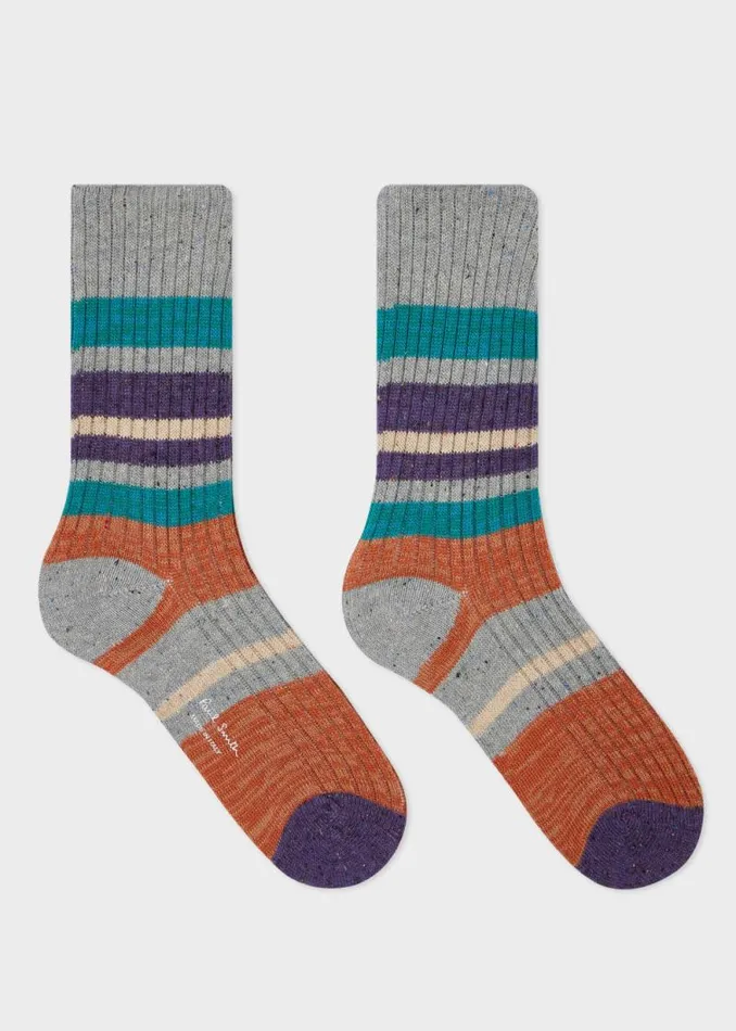 Womens Paul Smith Socks Grey Speckled Stripe Socks