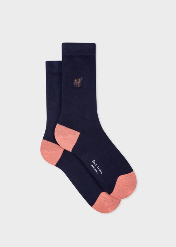 Womens Paul Smith Socks Navy 039Swirl039 Embroidered Zebra Socks