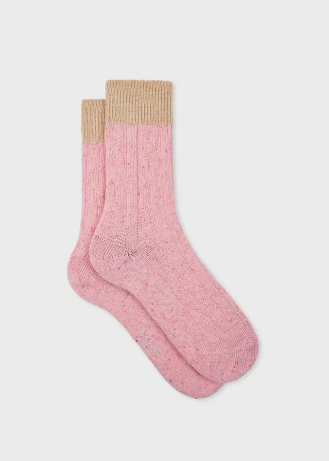 Womens Paul Smith Socks Pink CottonBlend Cable Knit Socks