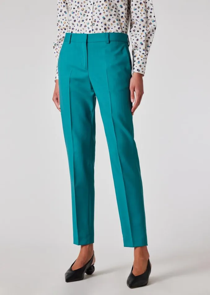 Womens Paul Smith Suits Peacock Blue WoolHopsack SlimFit Trousers