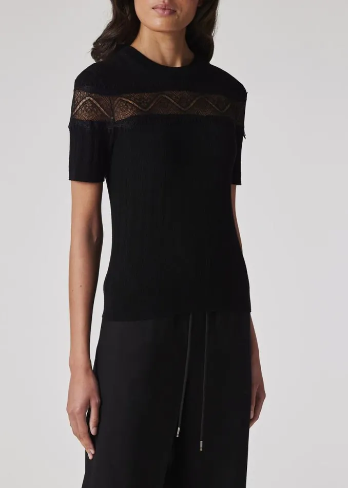 Womens Paul Smith Sweaters Black Knitted Wool Lace Top