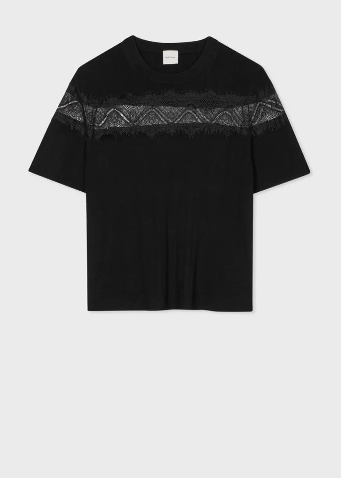 Womens Paul Smith Sweaters Black Knitted Wool Lace Top Womens Paul Smith Sweaters Black Knitted Wool Lace Top