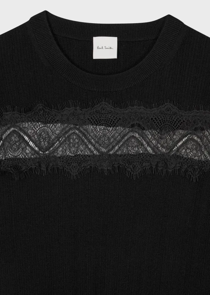 Womens Paul Smith Sweaters Black Knitted Wool Lace Top Womens Paul Smith Sweaters Black Knitted Wool Lace Top