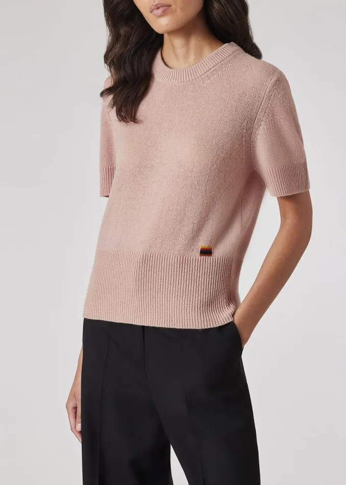 Womens Paul Smith Sweaters Light Pink Cashmere ShortSleeve Sweater