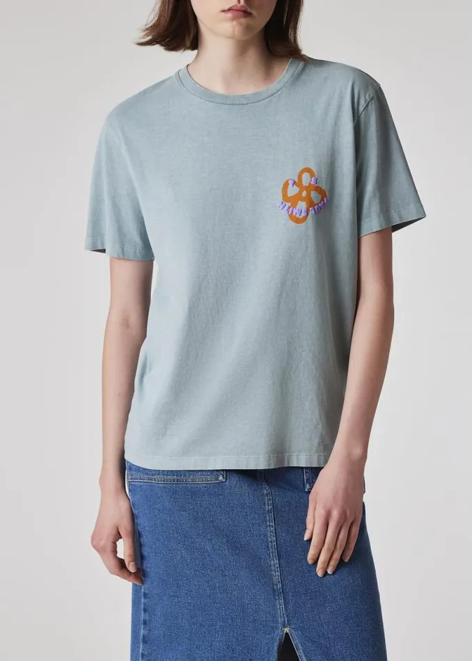 Womens Paul Smith TShirts Light Turquoise Acid Wash 039Happy039 Flower TShirt