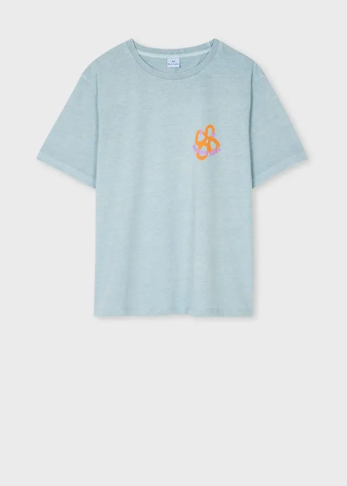 Womens Paul Smith TShirts Light Turquoise Acid Wash 039Happy039 Flower TShirt Womens Paul Smith TShirts Light Turquoise Acid Wash 039Happy039 Flower TShirt