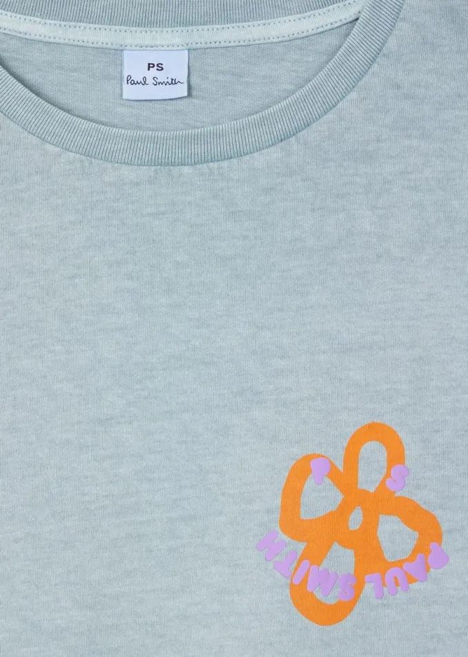 Womens Paul Smith TShirts Light Turquoise Acid Wash 039Happy039 Flower TShirt Womens Paul Smith TShirts Light Turquoise Acid Wash 039Happy039 Flower TShirt