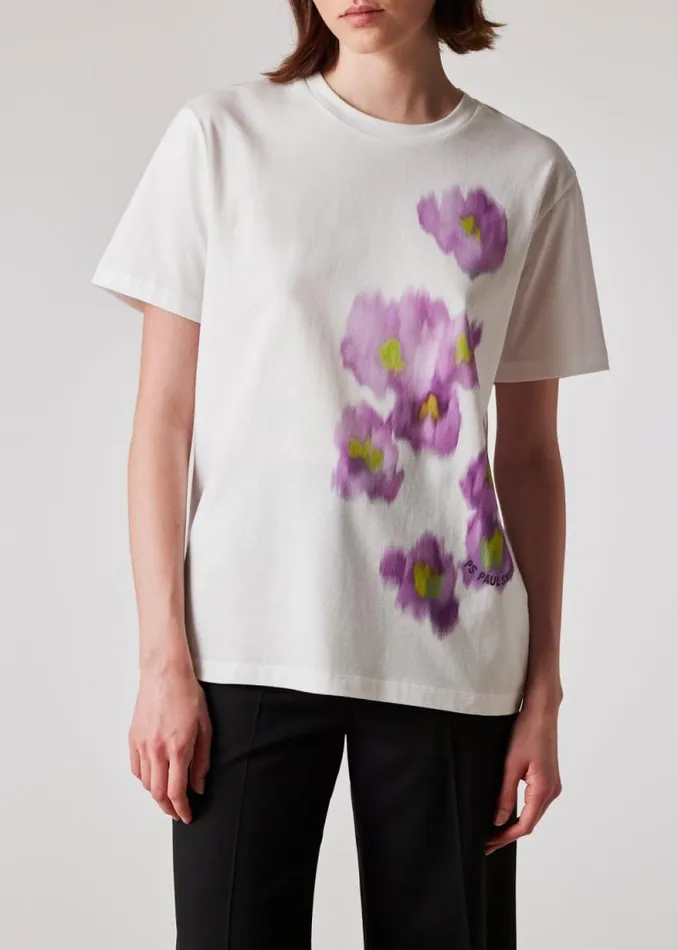 Womens Paul Smith TShirts White 039Smudged Flowers039 TShirt