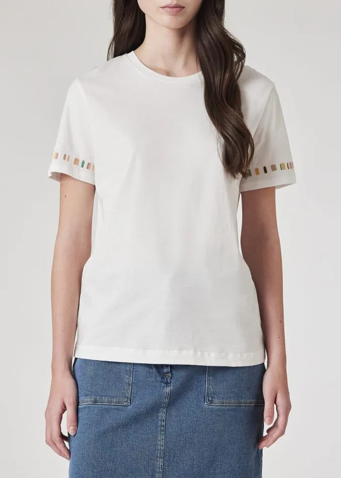 Womens Paul Smith TShirts White 039Swirl039 Stripe Sleeve Embroidered TShirt
