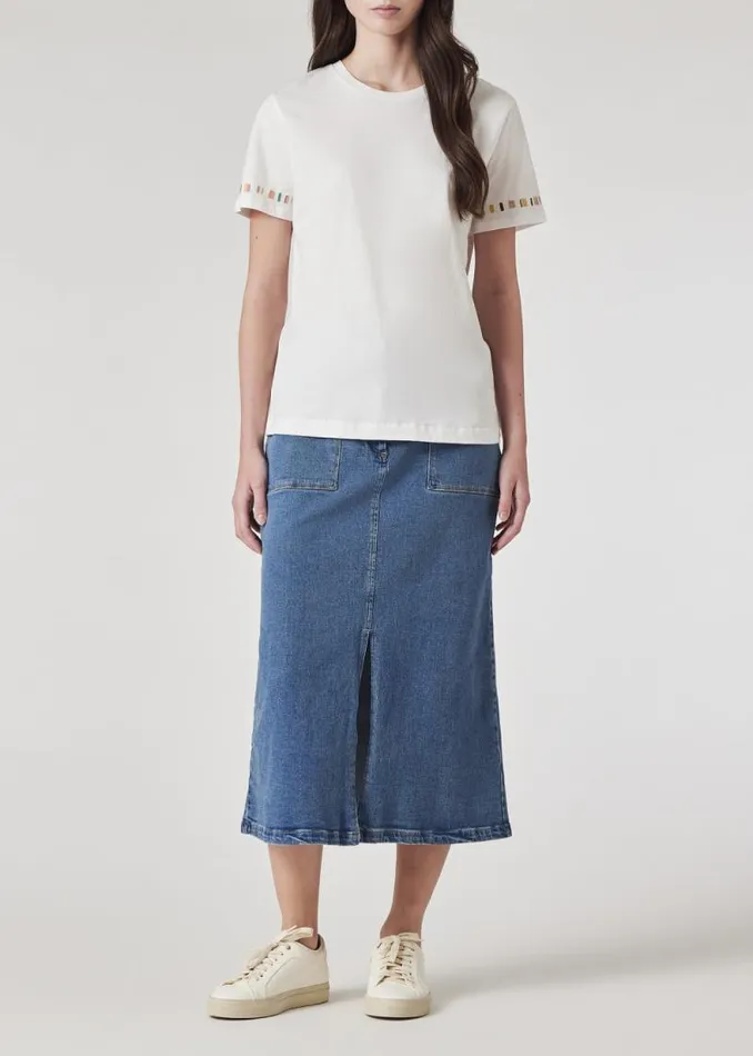 Womens Paul Smith TShirts White 039Swirl039 Stripe Sleeve Embroidered TShirt Womens Paul Smith TShirts White 039Swirl039 Stripe Sleeve Embroidered TShirt