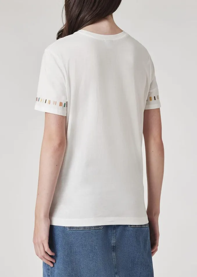 Womens Paul Smith TShirts White 039Swirl039 Stripe Sleeve Embroidered TShirt Womens Paul Smith TShirts White 039Swirl039 Stripe Sleeve Embroidered TShirt