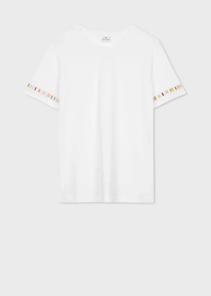 Womens Paul Smith TShirts White 039Swirl039 Stripe Sleeve Embroidered TShirt Womens Paul Smith TShirts White 039Swirl039 Stripe Sleeve Embroidered TShirt