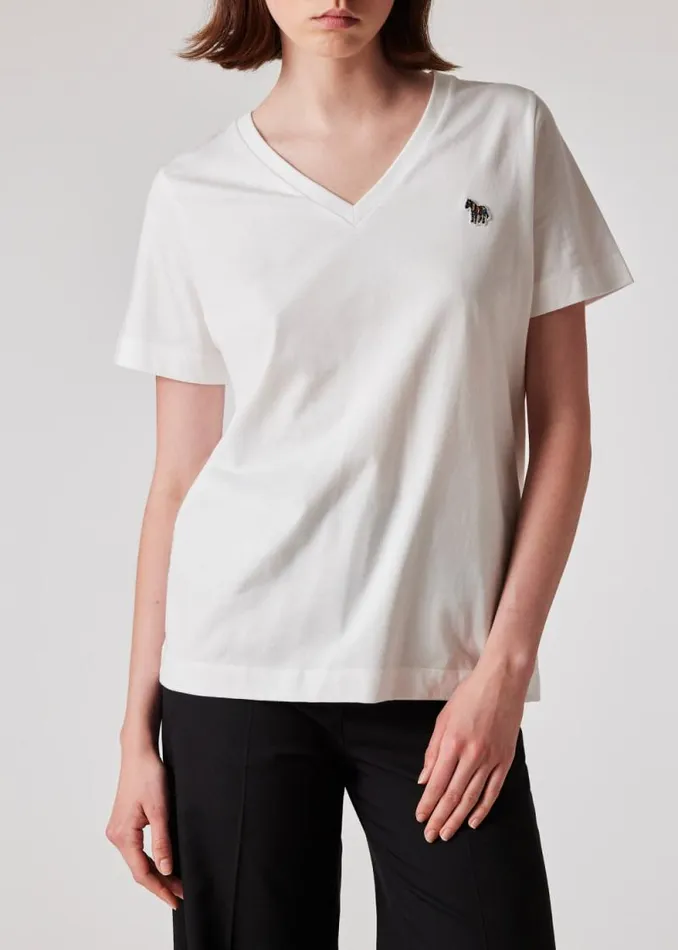 Womens Paul Smith TShirts White VNeck Zebra TShirt