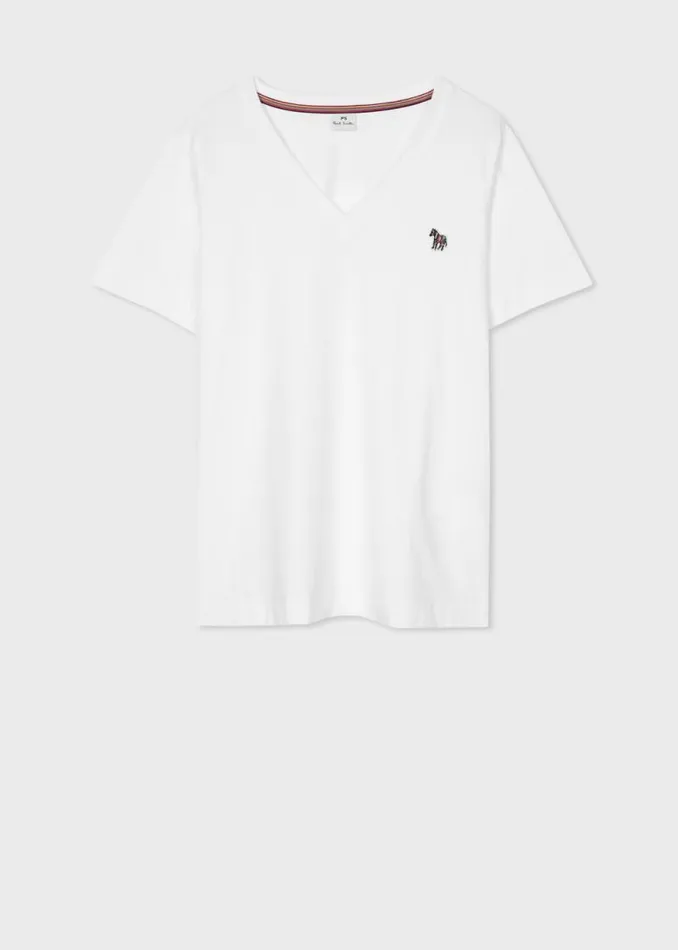 Womens Paul Smith TShirts White VNeck Zebra TShirt Womens Paul Smith TShirts White VNeck Zebra TShirt
