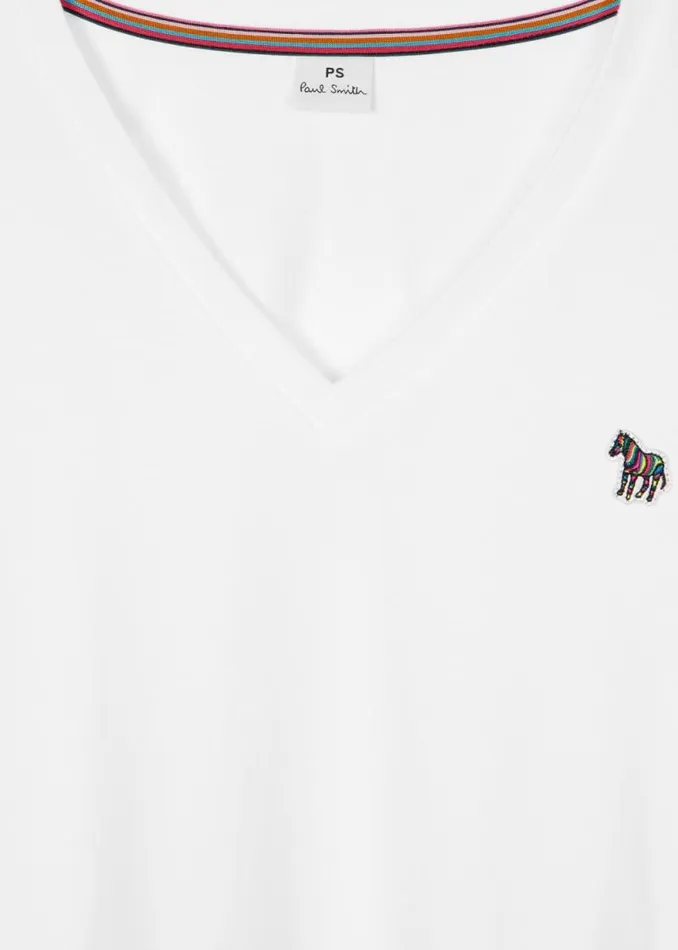 Womens Paul Smith TShirts White VNeck Zebra TShirt Womens Paul Smith TShirts White VNeck Zebra TShirt