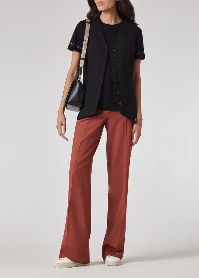 Womens Paul Smith Tops Black 039Swirl039 Stripe Sleeve Embroidered TShirt Womens Paul Smith Tops Black 039Swirl039 Stripe Sleeve Embroidered TShirt
