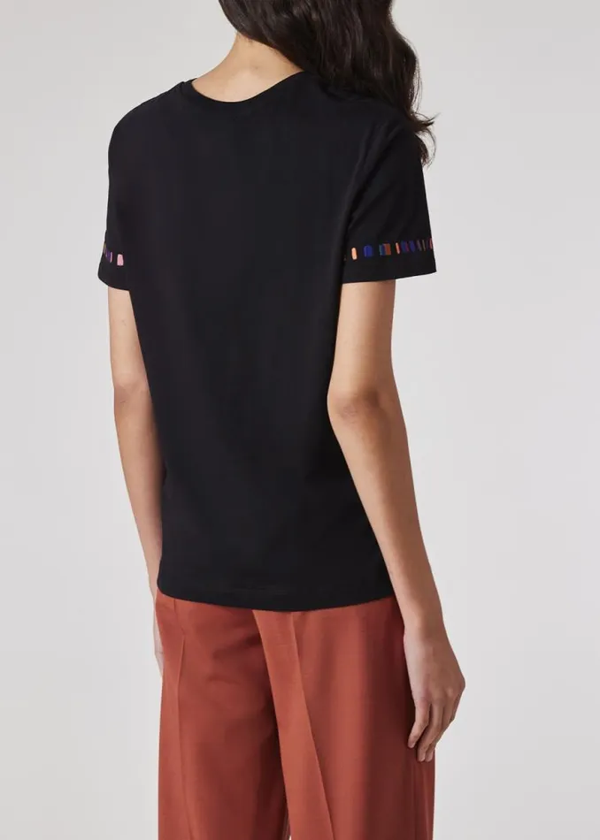 Womens Paul Smith Tops Black 039Swirl039 Stripe Sleeve Embroidered TShirt Womens Paul Smith Tops Black 039Swirl039 Stripe Sleeve Embroidered TShirt